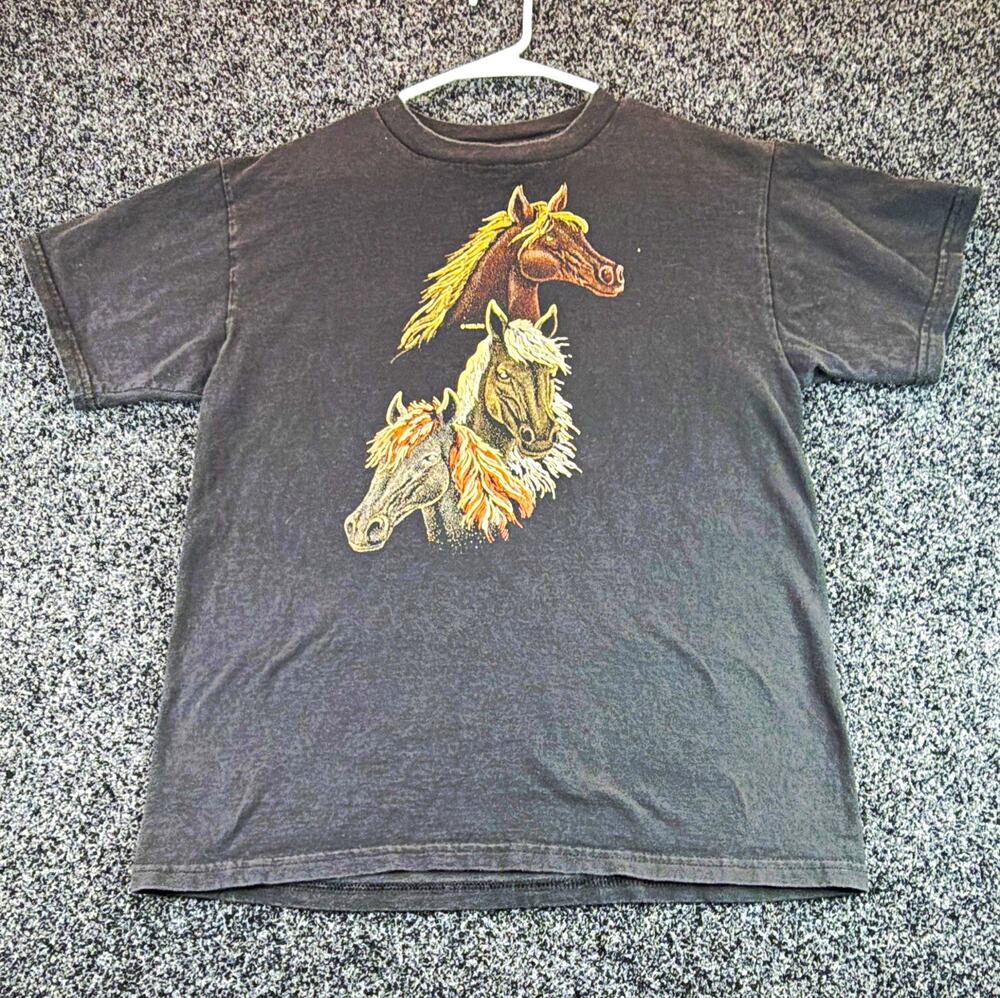 Tultex Black Horse Graphic Print Crew Neck Short Sleeve T-Shirt Unisex M